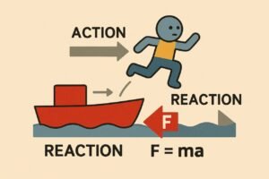 newton third law, jumpin from boat