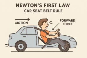 newton first law, car seat belt rule